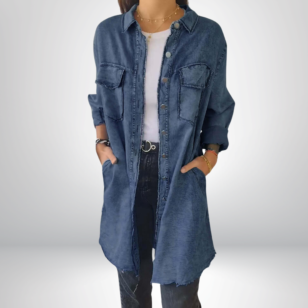 Krystyna - Stylish Long Sleeved Denim Jacket With Collar