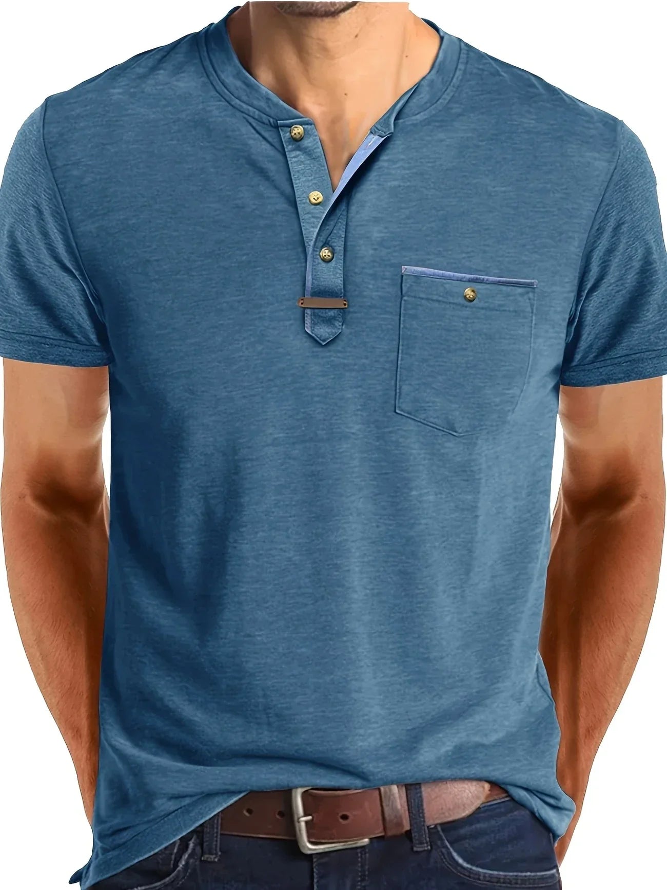 Saxon - Elegant Round Neck T Shirt With Pocket